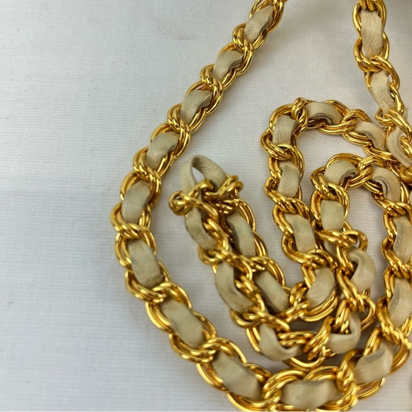 Bally Lambskin Leather Quilted Crossbody Bag with Gold Tone Chain in Cream - Picture 12 of 16